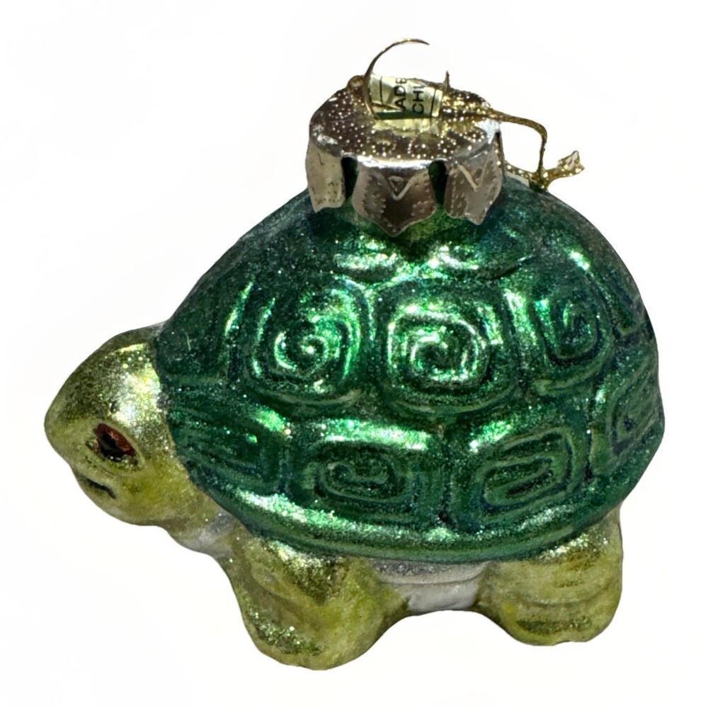 Vintage Hand Blown Glass Hand Painted Tortoise Turtle Ornament